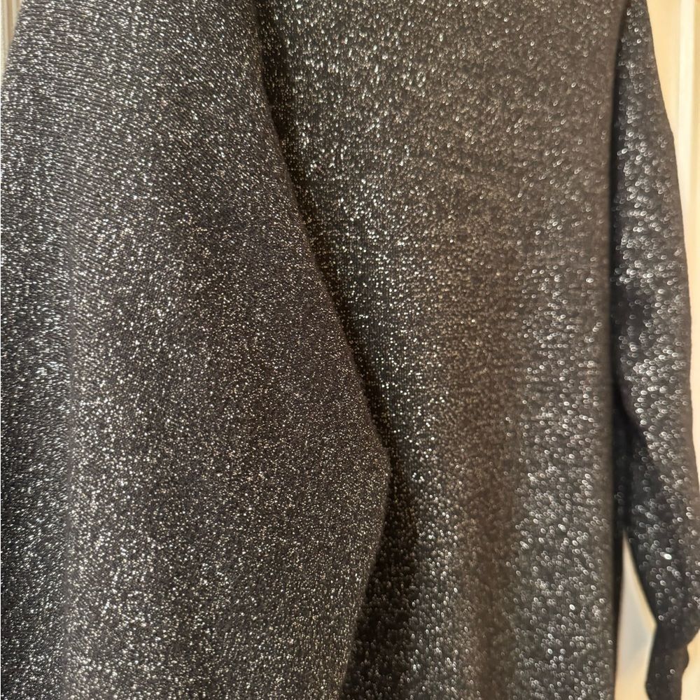 H&M Glitter Evening Black Crew Neck Bishop Sleeve Sweater Dress NWOT Size M - Picture 5 of 12